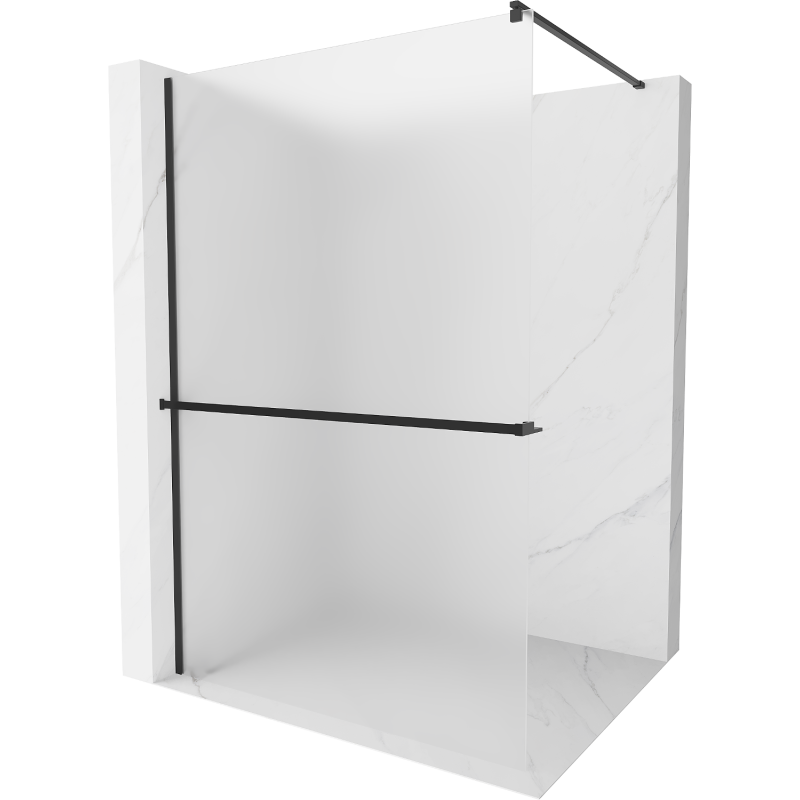 Mexen Kioto+ shower screen with a shelf and rail 110 x 200 cm, Frosted 8 mm, Black - 800-110-121-70-30