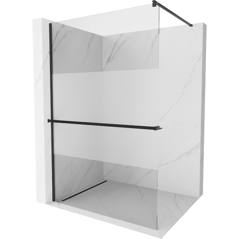 Mexen Kioto+ shower screen with a shelf and rail 90 x 200 cm, Transparent/Frosted 8 mm, Black - 800-090-121-70-35