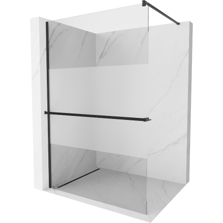 Mexen Kioto+ shower screen with a shelf and rail 90 x 200 cm, Transparent/Frosted 8 mm, Black - 800-090-121-70-35