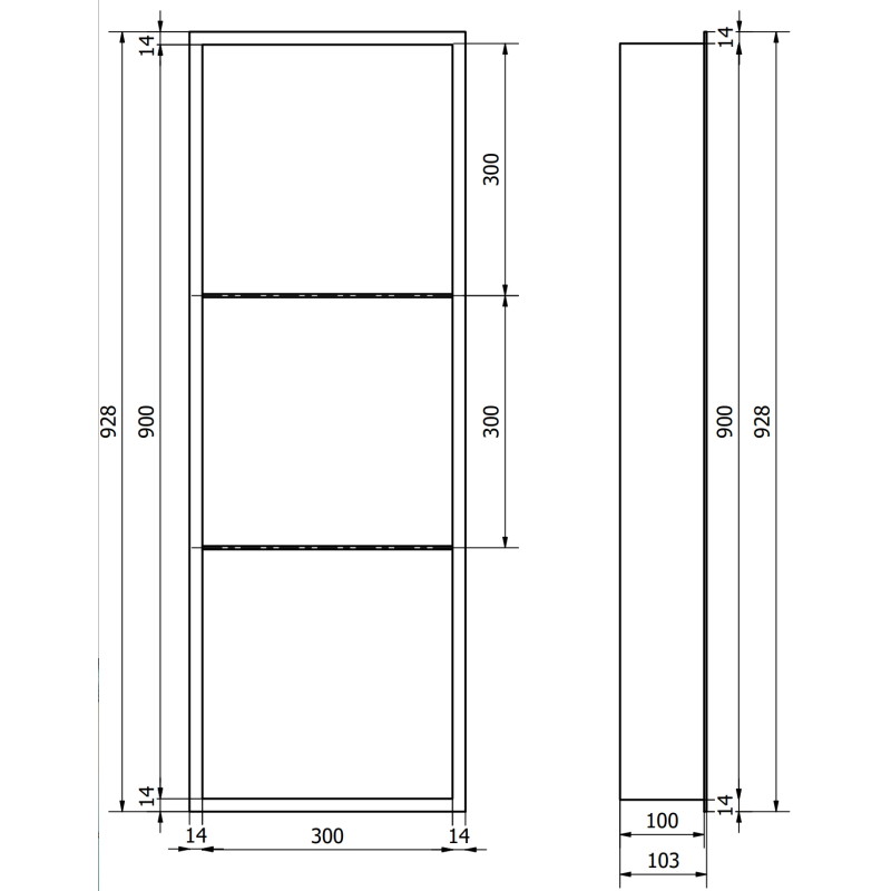 Mexen X-Wall-R niche shelf with flange and shelf 90 x 30 cm, brushed gun gray - 19E0903010S