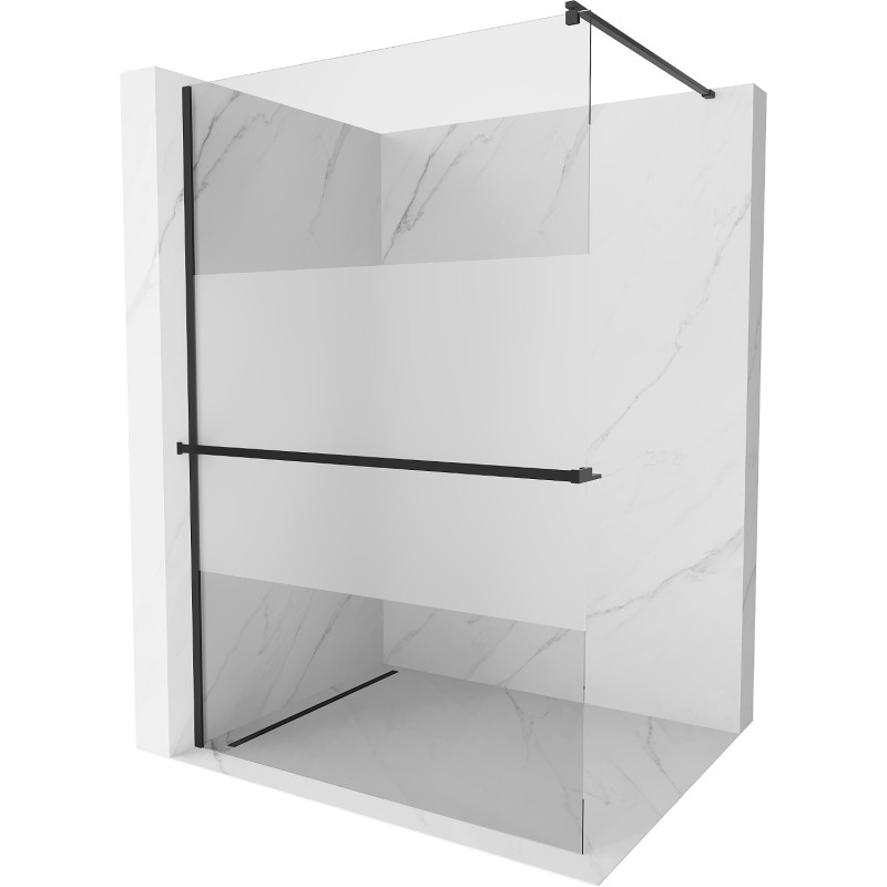 Mexen Kioto+ shower wall with shelf Walk-in 120 x 200 cm, transparent/frost, black - 800-120-121-70-35
