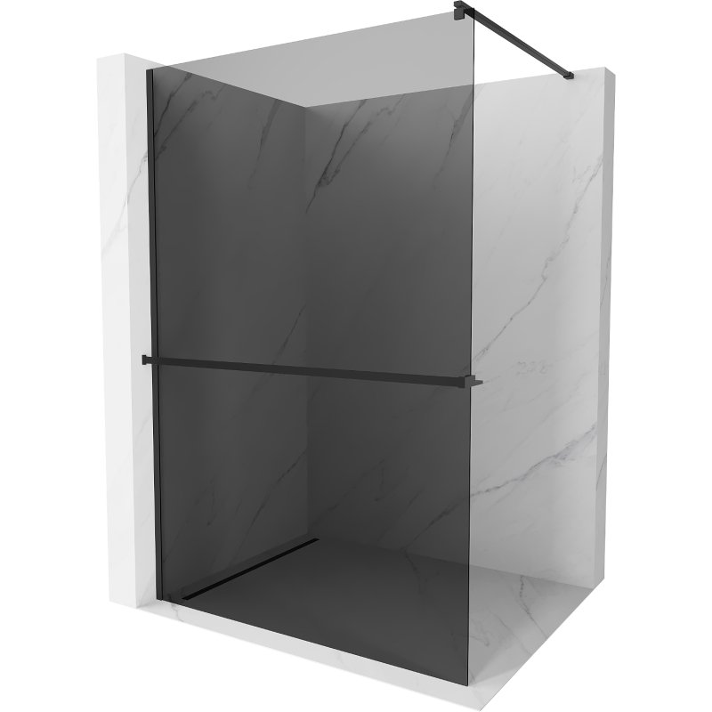 Mexen Kioto+ shower wall with shelf Walk-in 100 x 200 cm, graphite, black - 800-100-121-70-40