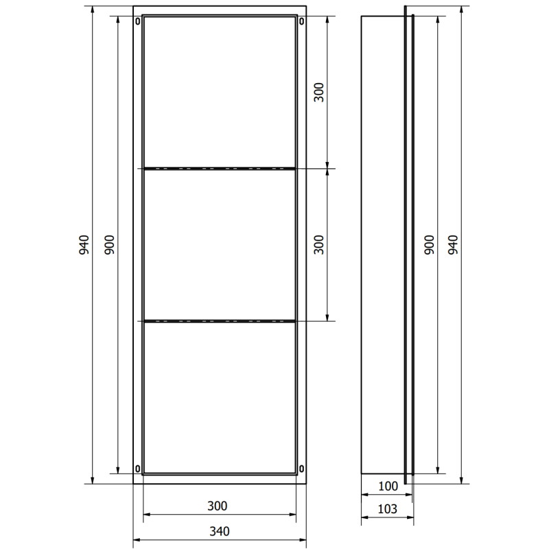 Mexen X-Wall-NR niche shelf without flange with shelf 90 x 30 cm, brushed gun gray - 19E1903010S