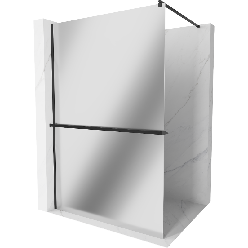 Mexen Kioto+ shower screen with a shelf and rail 100 x 200 cm, Mirror 8 mm, Black - 800-100-121-70-50