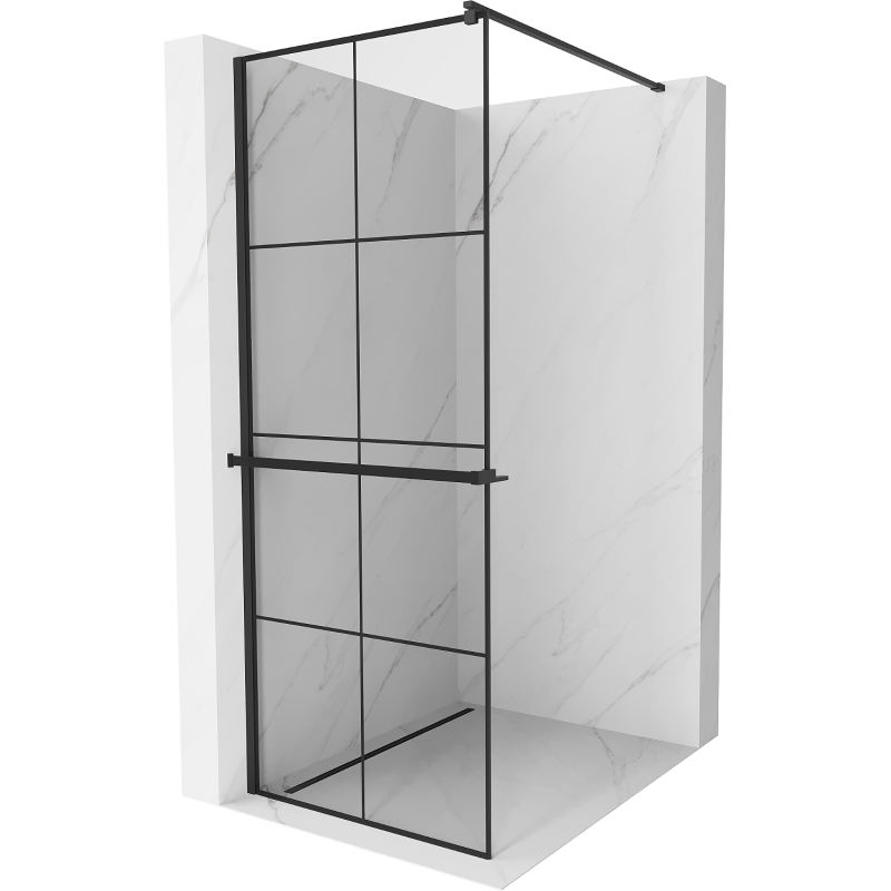 Mexen Kioto+ Walk-in Shower Wall with Shelf 90 x 200 cm, Black Grid, Black - 800-090-121-70-77
