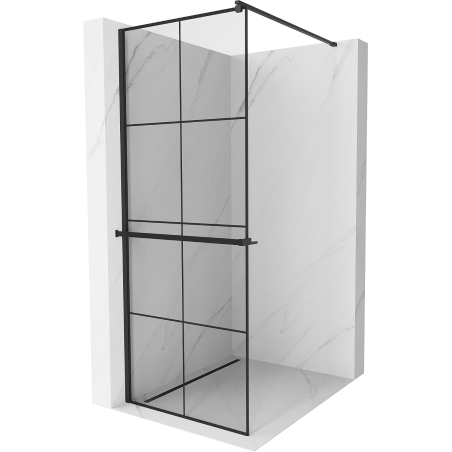 Mexen Kioto+ Walk-in Shower Wall with Shelf 90 x 200 cm, Black Grid, Black - 800-090-121-70-77