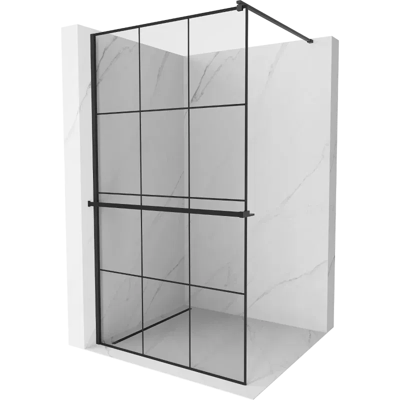 Mexen Kioto+ shower wall with shelf Walk-in 100 x 200 cm, black grid, black - 800-100-121-70-77