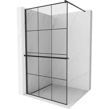 Mexen Kioto+ shower wall with shelf Walk-in 100 x 200 cm, black grid, black - 800-100-121-70-77