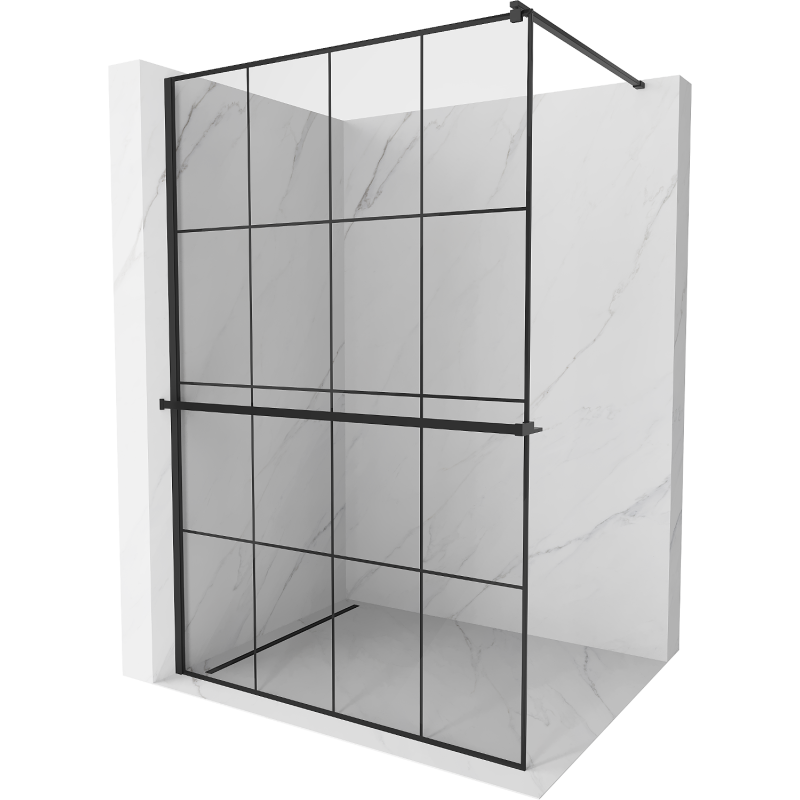 Mexen Kioto+ shower screen with shelf Walk-in 140 x 200 cm, black grid, black - 800-140-121-70-77