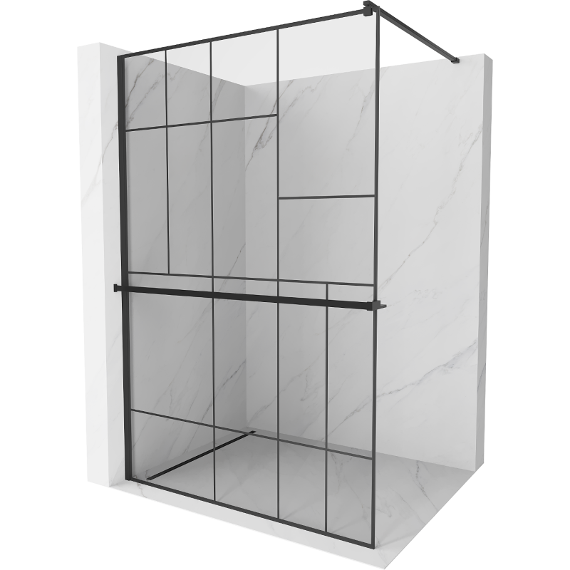 Mexen Kioto+ shower screen with a shelf and rail 70 x 200 cm, Transparent/Black pattern 8 mm, Black - 800-070-121-70-78