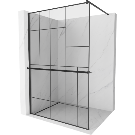 Mexen Kioto+ shower wall with shelf Walk-in 100 x 200 cm, black pattern, black - 800-100-121-70-78