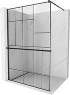 Mexen Kioto+ shower screen with a shelf and rail 120 x 200 cm, Transparent/Black pattern 8 mm, Black - 800-120-121-70-78