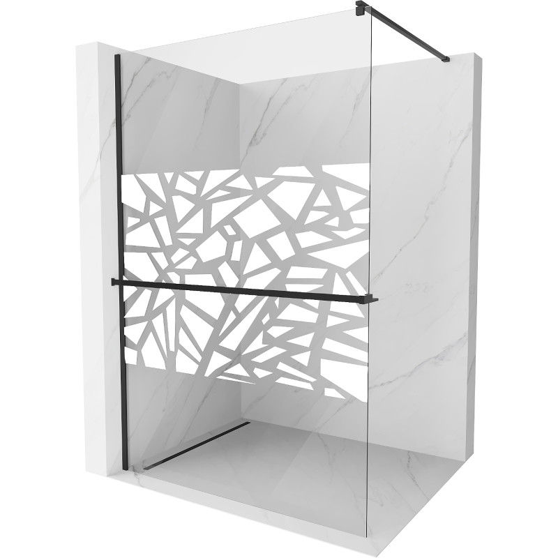 Mexen Kioto+ shower wall with shelf Walk-in 90 x 200 cm, white pattern, black - 800-090-121-70-85