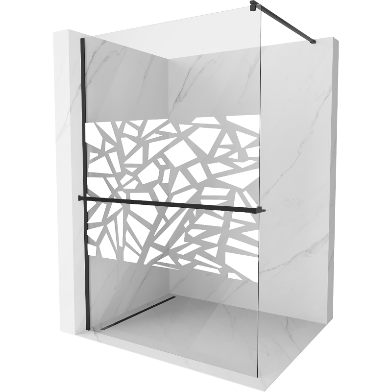 Mexen Kioto+ shower screen with a shelf and rail 110 x 200 cm, Transparent/White pattern 8 mm, Black - 800-110-121-70-85