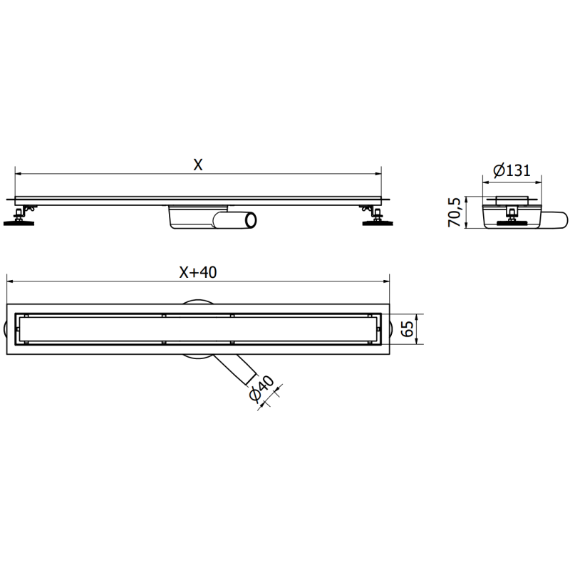 Mexen Flat 360° M15 70 cm Rotating Linear Drain, Brushed Gold - 1A24070-40