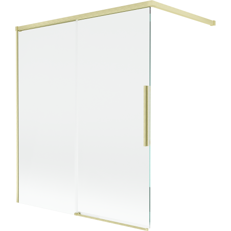 Mexen Rox sliding bath screen, 2-panel, 140 x 150 cm, transparent, brushed gold - 8C9-140-003-55-00