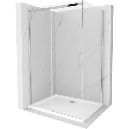 Mexen Omega sliding shower cabin 130 x 100 cm, transparent, chrome + Flat shower tray - 825-130-100-01-00-4010