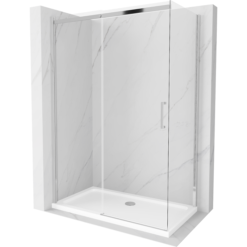 Mexen Omega sliding shower cabin 140 x 70 cm, transparent, chrome + Flat shower tray - 825-140-070-01-00-4010