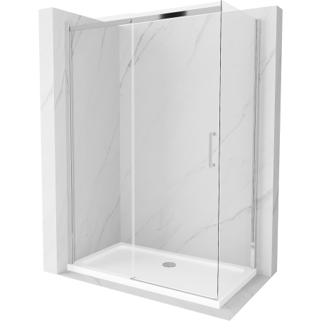 Mexen Omega sliding shower cabin 140 x 70 cm, transparent, chrome + Flat shower tray - 825-140-070-01-00-4010
