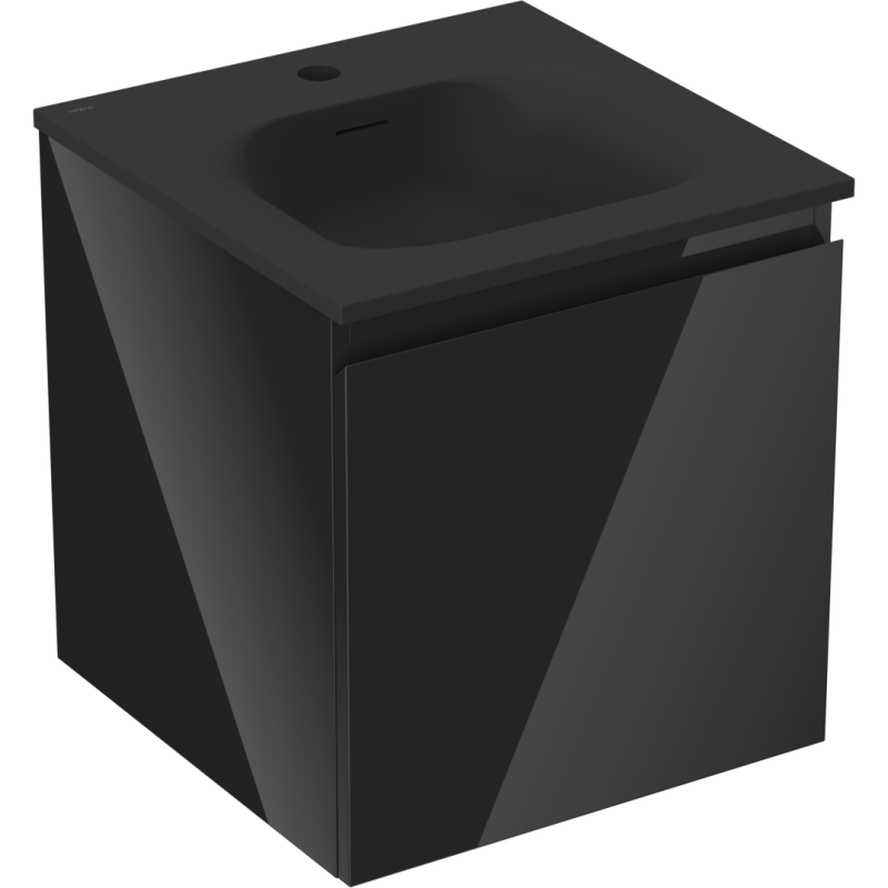 Mexen Orio bathroom cabinet 45 cm with Vela sink, 1 drawer, black gloss/black matte - 91A10-04547-1-BF70-W23M71