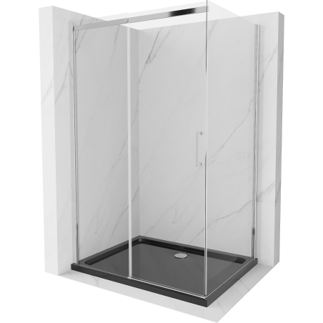 Mexen Omega extendable shower cubicle 100 x 80 cm, Transparent, Chrome + shower tray Flat, Black - 825-100-080-01-00-4070
