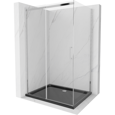Mexen Omega sliding shower cabin 100 x 80 cm, transparent, chrome + Flat tray, black - 825-100-080-01-00-4070