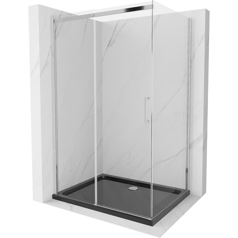 Mexen Omega sliding shower enclosure 120 x 90 cm, transparent, chrome + Flat shower tray, black - 825-120-090-01-00-4070