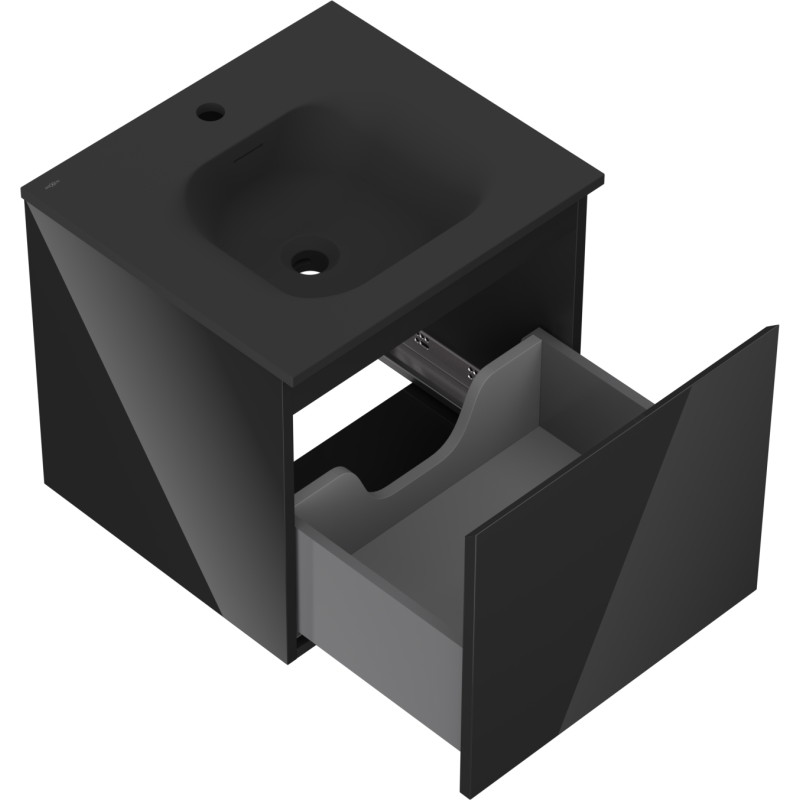 Mexen Orio 50 cm Bathroom Cabinet with Vela Sink, 1 Drawer, Black Gloss/Black Matte - 91A10-05047-1-BF70-W23M71