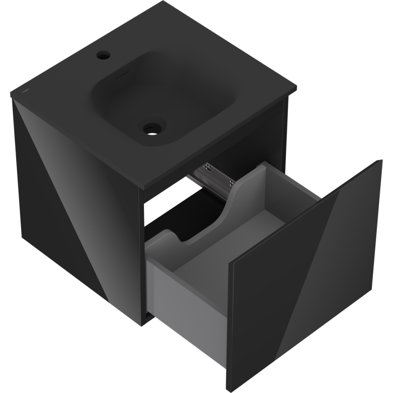 Mexen Orio bathroom cabinet 50 cm with Vela washbasin, 1 drawer, black gloss/black matte - 91A10-05047-1-BF70-W23M71