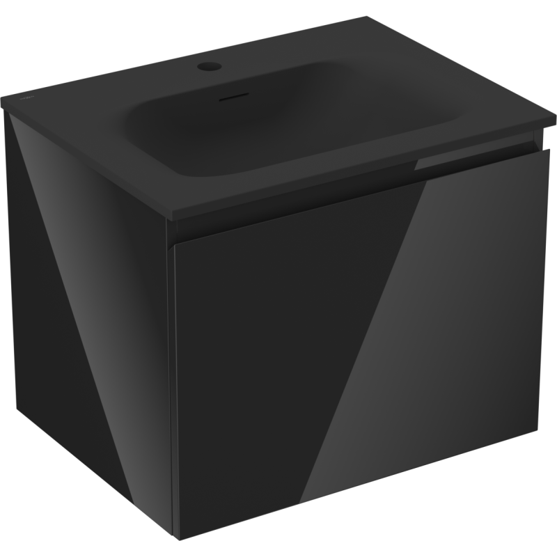 Mexen Orio bathroom cabinet 60 cm with Vela washbasin, 1 drawer, black gloss/black matte - 91A10-06047-1-BF70-W23M71