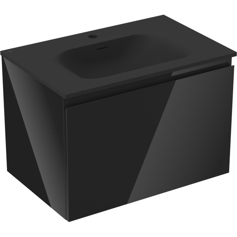 Mexen Orio 70 cm Bathroom Cabinet with Vela Sink, 1 Drawer, Black Gloss/Black Matte - 91A10-07047-1-BF70-W23M71