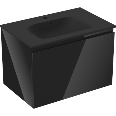 Mexen Orio bathroom cabinet 70 cm with Vela washbasin, 1 drawer, black gloss/black matte - 91A10-07047-1-BF70-W23M71
