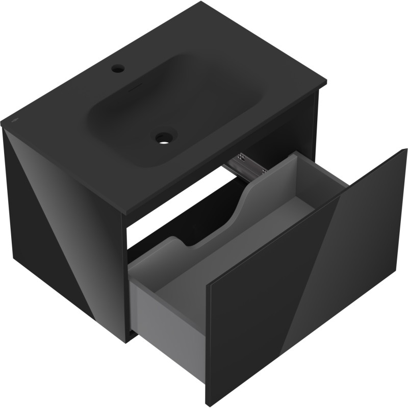 Mexen Orio 70 cm Bathroom Cabinet with Vela Sink, 1 Drawer, Black Gloss/Black Matte - 91A10-07047-1-BF70-W23M71