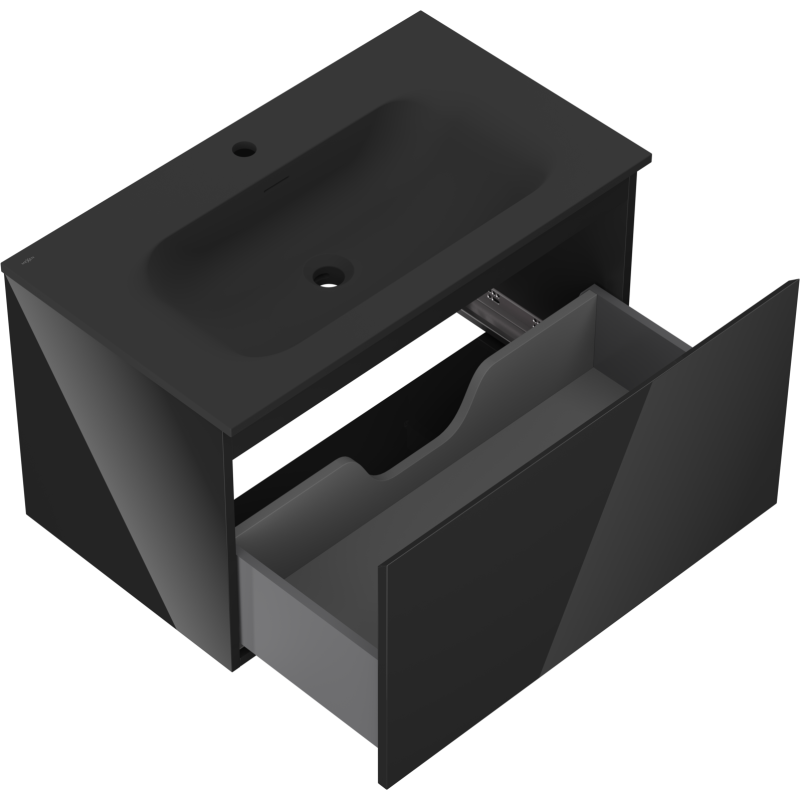 Mexen Orio 80 cm bathroom cabinet with Vela basin, 1 drawer, black gloss/black matte - 91A10-08047-1-BF70-W23M71