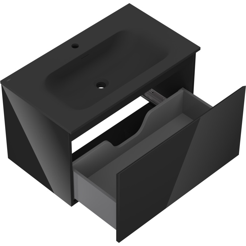 Mexen Orio bathroom cabinet 80 cm with washbasin Vela, 1 drawer, black gloss/black matte - 91A10-08047-1-BF70-W23M71