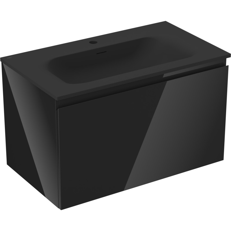 Mexen Orio bathroom cabinet 80 cm with washbasin Vela, 1 drawer, black gloss/black matte - 91A10-08047-1-BF70-W23M71