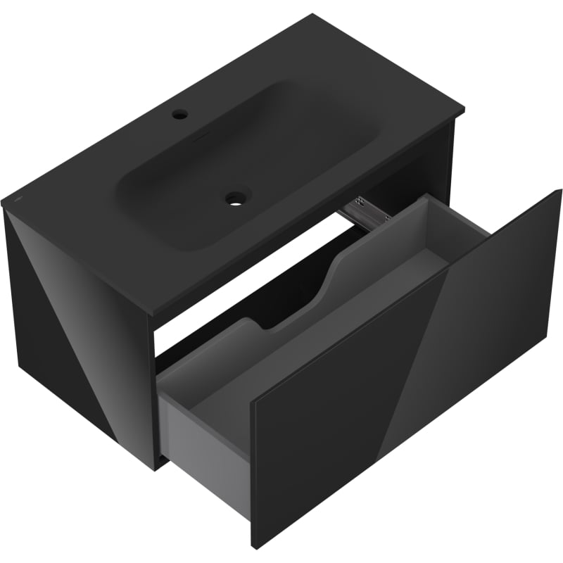 Mexen Orio 90 cm Bathroom Cabinet with Vela Sink, 1 Drawer, Black Gloss/Black Matte - 91A10-09047-1-BF70-W23M71