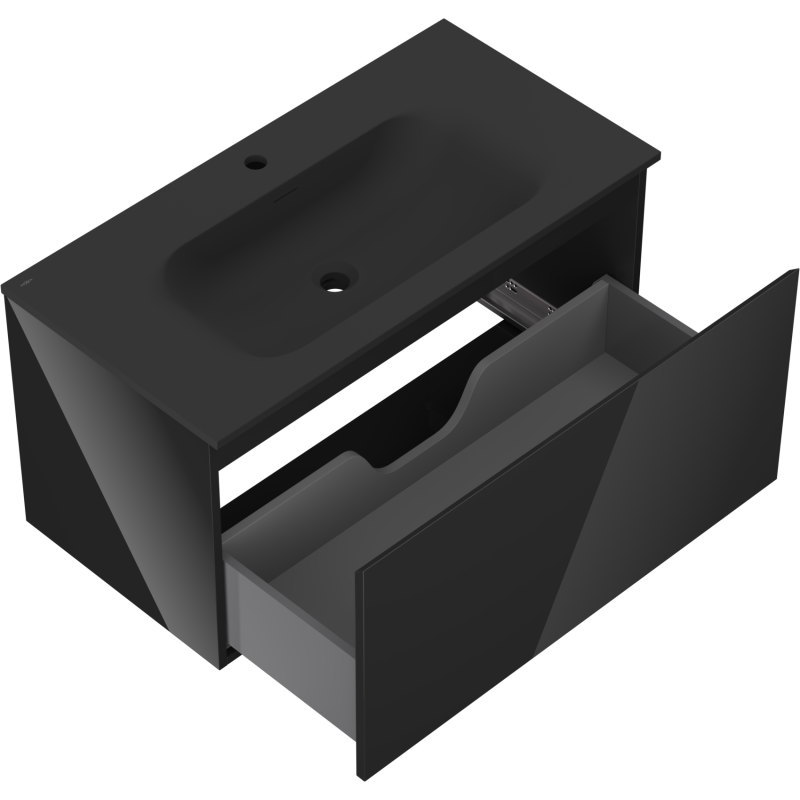 Mexen Orio bathroom cabinet 90 cm with Vela sink, 1 drawer, black gloss/black matt - 91A10-09047-1-BF70-W23M71