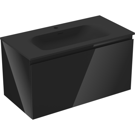 Mexen Orio 90 cm Bathroom Cabinet with Vela Sink, 1 Drawer, Black Gloss/Black Matte - 91A10-09047-1-BF70-W23M71