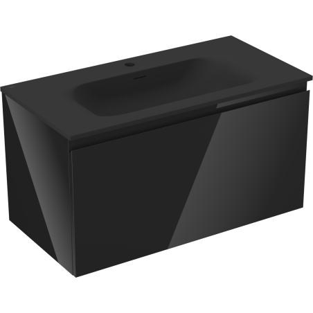 Mexen Orio bathroom cabinet 90 cm with Vela sink, 1 drawer, black gloss/black matt - 91A10-09047-1-BF70-W23M71