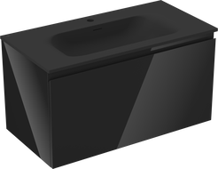Mexen Orio bathroom cabinet 90 cm with Vela sink, 1 drawer, black gloss/black matt - 91A10-09047-1-BF70-W23M71