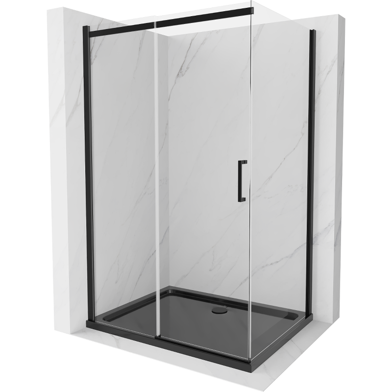 Mexen Omega extendable shower cubicle 100 x 80 cm, Transparent, Black + shower tray Flat, Black - 825-100-080-70-00-4070B