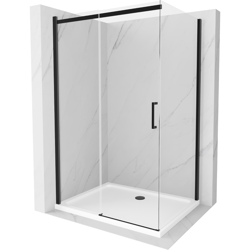 Mexen Omega extendable shower cubicle 100 x 90 cm, Transparent, Black + shower tray Flat, White - 825-100-090-70-00-4010B