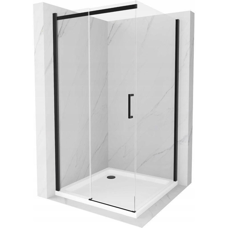 Mexen Omega extendable shower cubicle 100 x 100 cm, Transparent, Black + shower tray Flat, White - 825-100-100-70-00-4010B
