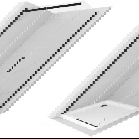 Mexen Omega extendable shower cubicle 100 x 100 cm, Transparent, Black + shower tray Flat, White - 825-100-100-70-00-4010B