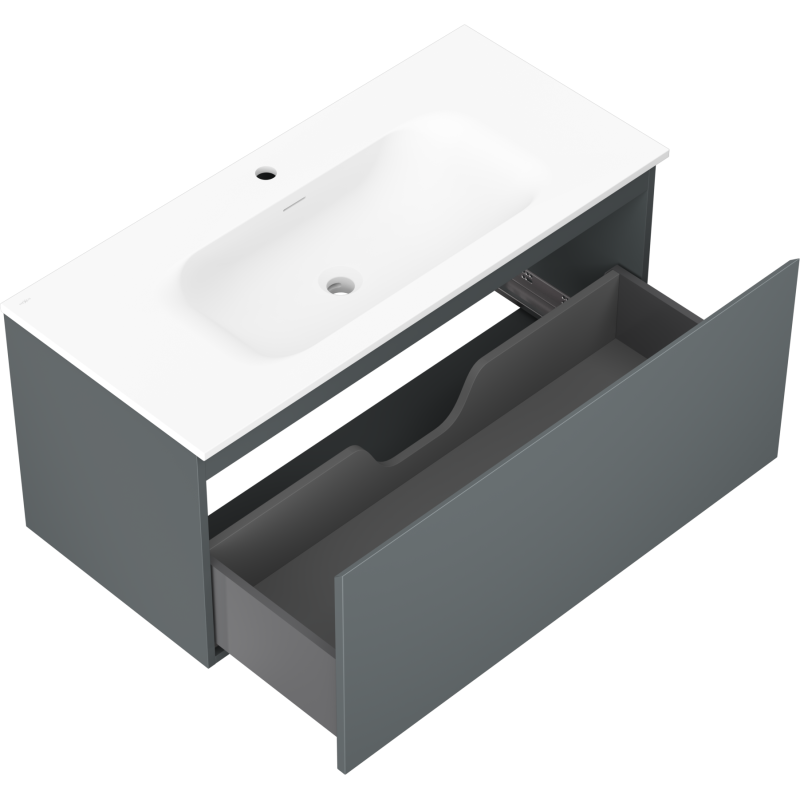 Mexen Orio 100 cm Bathroom Cabinet with Vela Basin, 1 Drawer, Matte Graphite/Matte White - 91A10-10047-1-BF66-W23M01