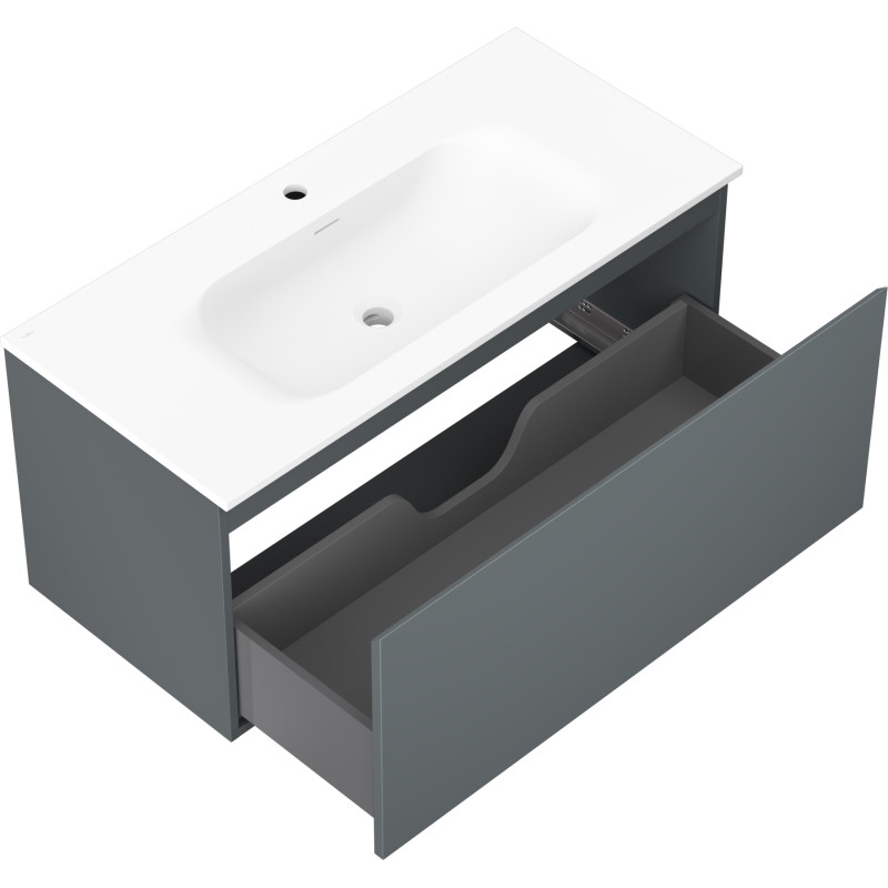 Mexen Orio 100 cm bathroom cabinet with Vela sink, 1 drawer, matte graphite/white matte - 91A10-10047-1-BF66-W23M01