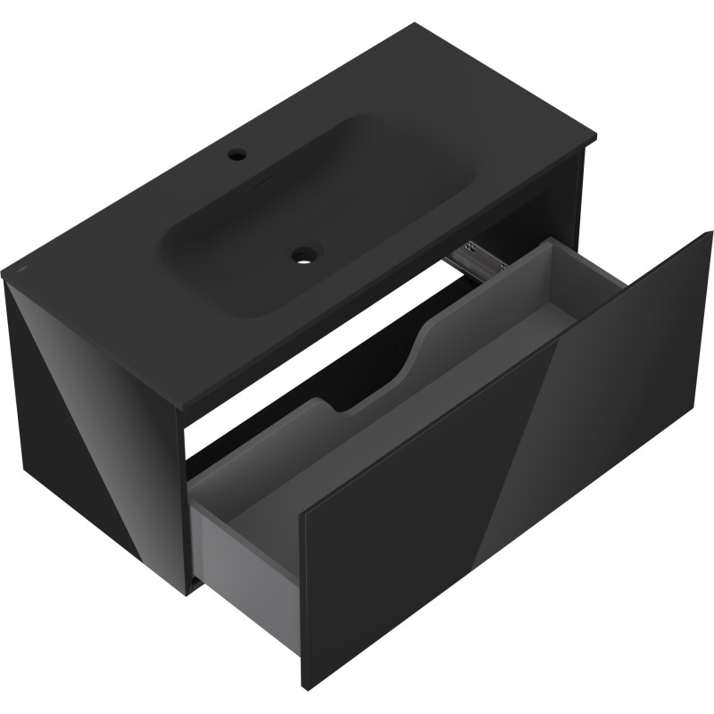 Mexen Orio bathroom cabinet 100 cm with Vela sink, 1 drawer, black gloss/black matte - 91A10-10047-1-BF70-W23M71