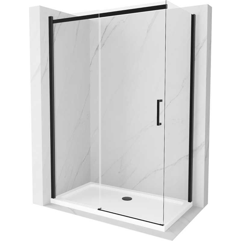 Mexen Omega extendable shower cubicle 130 x 70 cm, Transparent, Black + shower tray Flat, White - 825-130-070-70-00-4010B