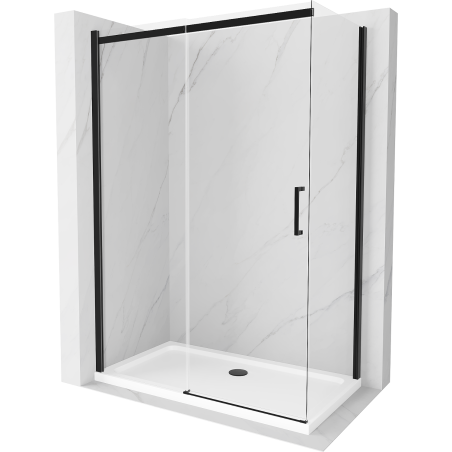 Mexen Omega extendable shower cubicle 130 x 70 cm, Transparent, Black + shower tray Flat, White - 825-130-070-70-00-4010B